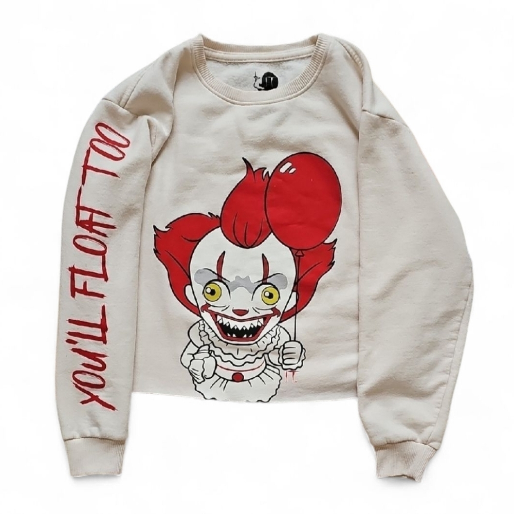 Warner Bros. Cream IT Movie Pennywise Graphic Cropped Womens Sweater XS